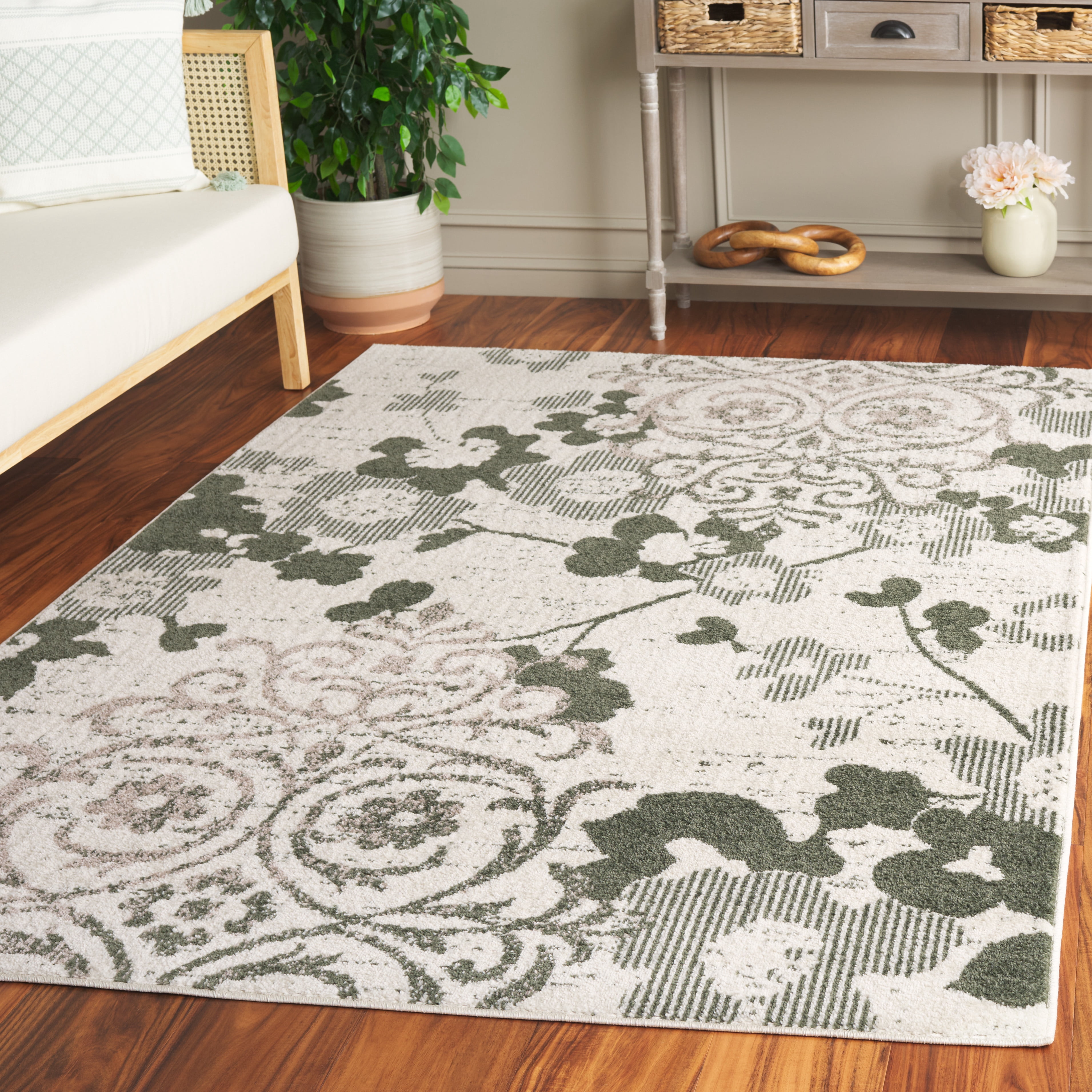 SAFAVIEH Adirondack Hortense Abstract Area Rug, Ivory/Dark Green, 5'1" x 7'6"