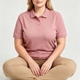 thumbnail image 4 of YHAJDS Polo Shirts for Women Short Sleeve Solid Color Drop Shoulder Collared Plus Size, 4 of 5