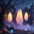 thumbnail image 3 of Halloween Lighted Hanging Ghost Set, 3 Piece Decorations with Remote String Lights and Timer, Spooky 27 and 20 Inch Porch Tree Yard Decor for Party Home, Seasonal Display, 3 of 5