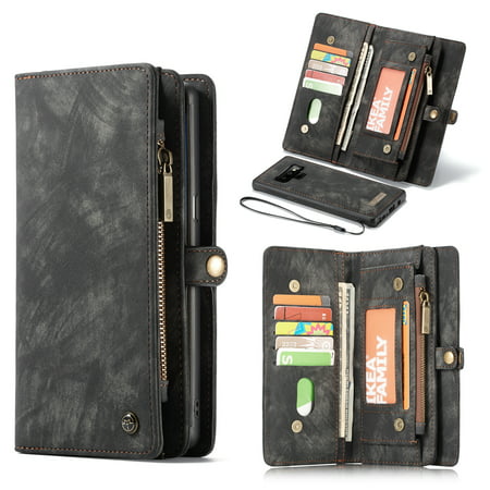 Galaxy Note 9 Wallet Case, Alleytech 2 in 1 Handmade Leather Zipper Wallet Case with Detachable Cover & Card Cash Pocket + Magnetic Clasp Closure for Samsung Galaxy Note 9 2018,