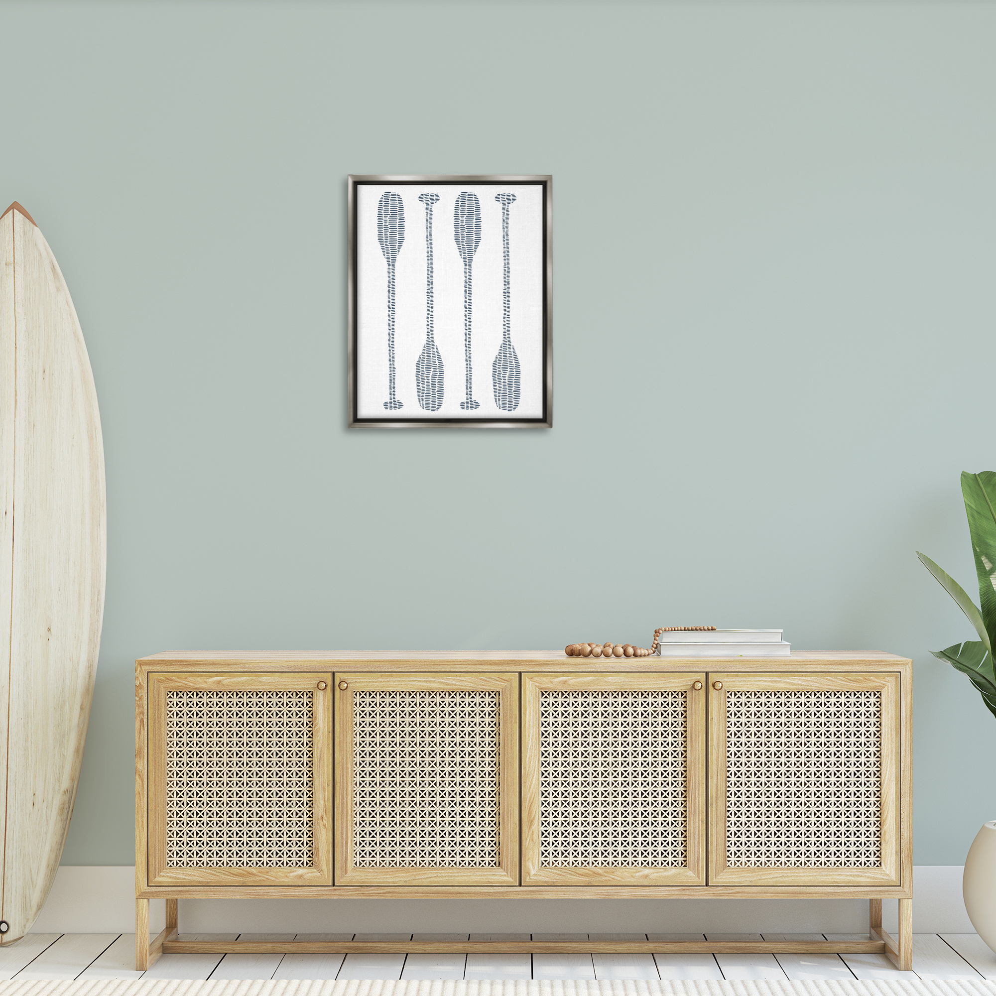 Stupell Industries Minimal Boat Oars Coastal Painting Gray Floater Framed Canvas Art Print Wall Art, 25 x 31