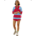 thumbnail image 2 of Women Striped Workout Set Two Piece Outfit Tracksuit Oversized Lounge Set Top and Shorts Sets with Pockets Red and Blue L, 2 of 7