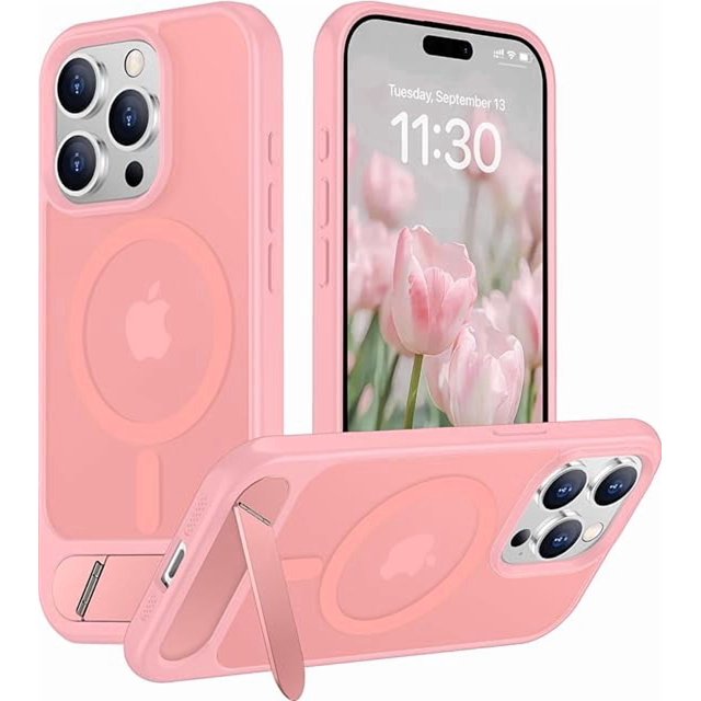 Funda con Soporte Magnético invisible, Delgada Translúcida Mate, para iPhone 15 Pro Max 6.7", Rosa