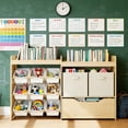 thumbnail image 4 of COSVALVE Wooden Kids Toy Storage Organizer with Bookshelf,9 Box Bins,Movable Drawer for Nursery Playroom Bedroom(Natural), 4 of 19