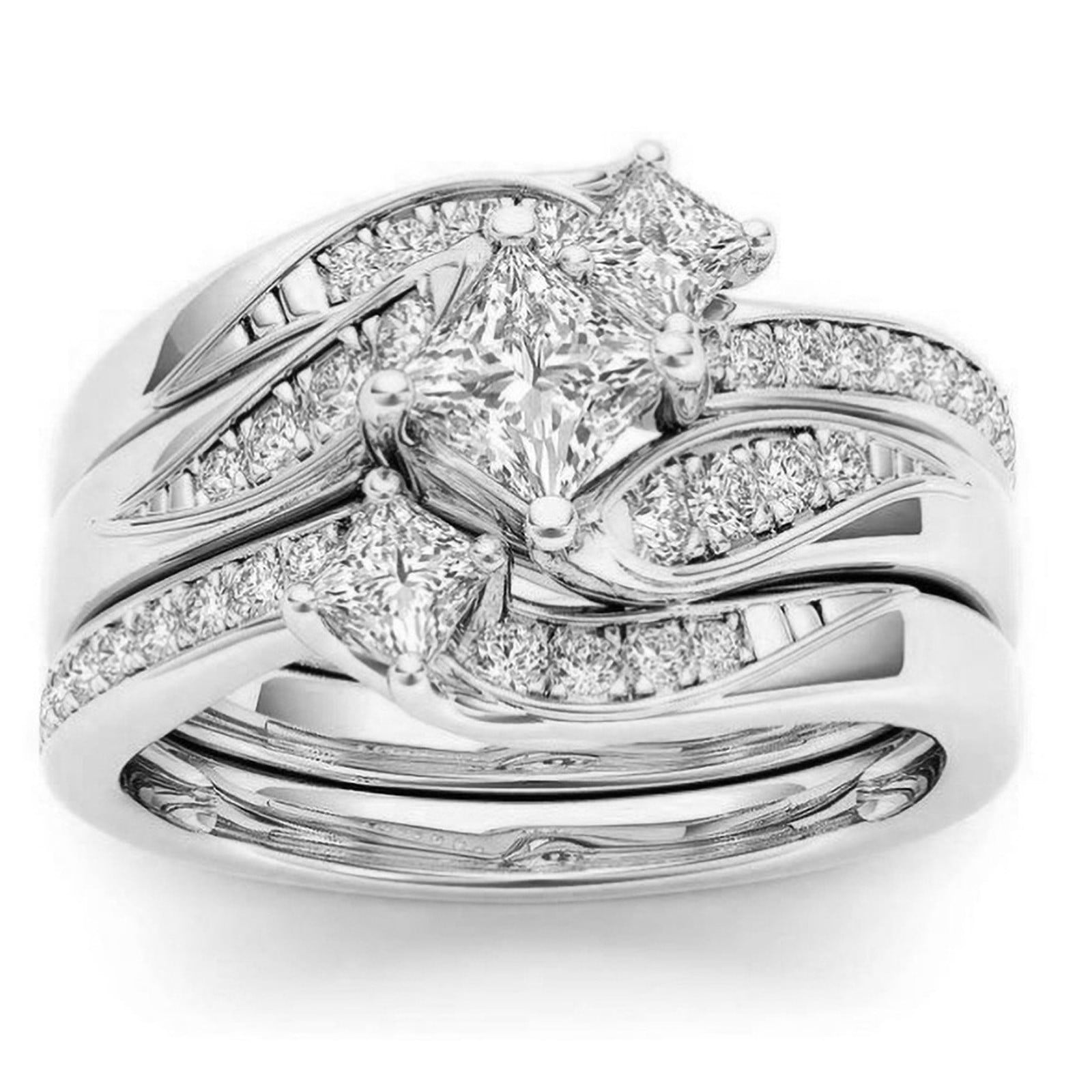 2Pcs Valentine Wedding Rings Set for Him and Her Cheap Rings Heart Shape  Women Engagement Ring - Walmart.com