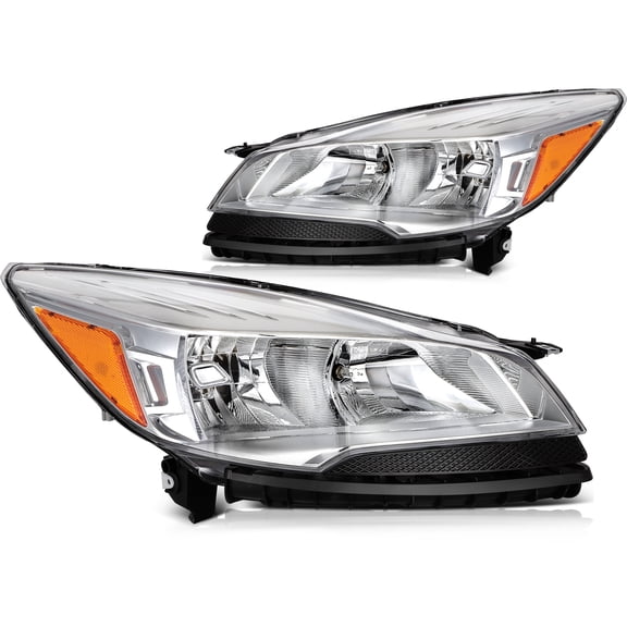 SCITOO Pair Headlight Assembly Fit for ford for Escape 2013-2016 Headlights Chrome Housing Clear Lens Amber Reflector, FO2502309C CJ5Z-13008-D CJ5Z-13008-C (Bulbs Not Included)