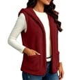 thumbnail image 6 of Bzdzmqm Womens Plus Size Hooded Fleece Vest Warm Winter Fall Casual Solid CoverUp Cozy Full Length Outerwear with Pockets Daily Wear, Red L, 6 of 9