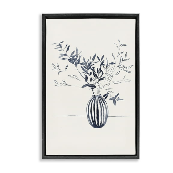 Stupell Industries Minimal Bud Vase Botanical & Floral Painting Black Floater Framed Art Print Wall Art, 17 x 25