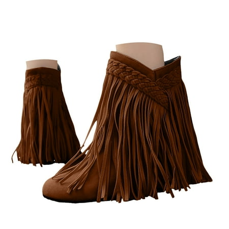Mepaouo Women s Western Cowboy Cowgirl Boots Fringe Tassel Block Heel Ankle Boots Suede Riding Shoes