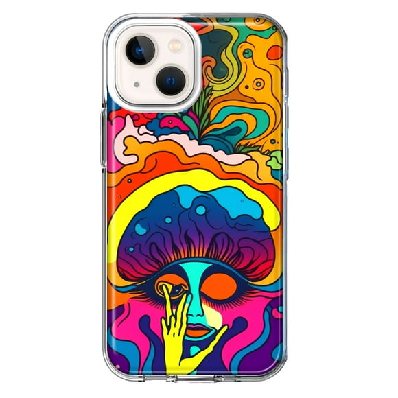 MUNDAZE Apple iPhone 13 Shockproof Clear Hybrid Protective Phone Case Neon Rainbow Psychedelic Trippy Hippie Big Brain