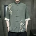 thumbnail image 2 of Hpapadks Mens Shirt Half Sleeve Mandarin Collar with Disk Buttons Solid Blouses Loose Mens Dress Shirts Green XL, 2 of 6