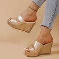 thumbnail image 2 of Xucatan Women's Patent Leather Wedge Sandals, Open Toe Double Strap Platform Mules, Gold Heel Summer Beach Slippers, Versatile Casual Dressy Holiday Style Gift, 2 of 9