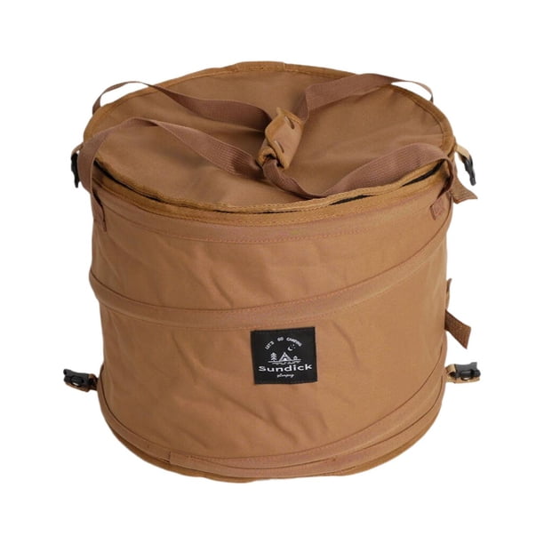 Bolsa de basura plegable para acampar con cierre de clavos, organizador y reciclable. Marrón