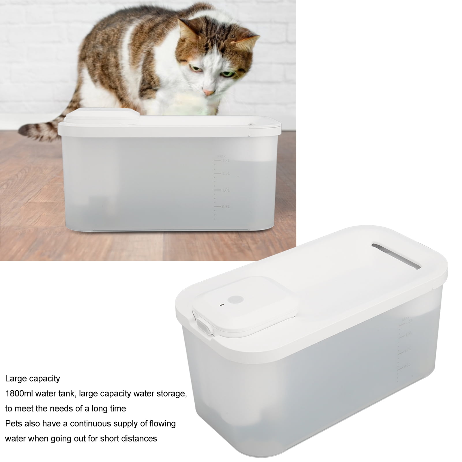 NFTIGB Battery Operated Cat Water Fountain Silent Wireless Multi Filter Automatic Drinking Dispenser 60 fl oz / 1800 ml for Cats and Dogs