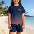 thumbnail image 2 of Vividxx Girls Outfit Set Summer 2 Piece Outfits Gradient Printed Short Sleeve T-Shirts And Shorts Kids Fashion Clothing Sets Classic, 2 of 5