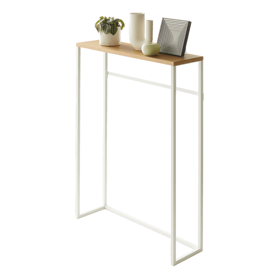 Yamazaki Home Modern Slim Console Table, Slim Narrow Accent Table For Entryway Or Living Room, Metal And Wood Skinny Hallway Or Sofa Table, Steel