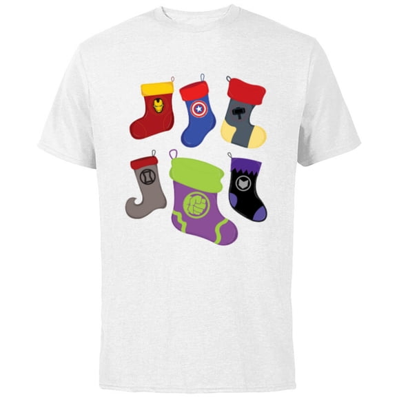 Marvel Holiday Avengers Team Festive Christmas Stockings - Short Sleeve Cotton T-Shirt for Adults - Customized-White