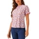 thumbnail image 4 of BLUSA FLORAL CON VOLANTES DE INSPIRE CHIC para Mujeres, Manga Corta, Cuello con Volantes, Blusas Casuales S Rosa Fucsia, 4 of 5