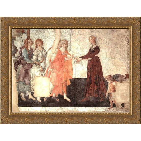 Venus and the Graces offering gifts to a young girl 24x18 Gold Ornate Wood Framed Canvas Art by Sandro Botticelli