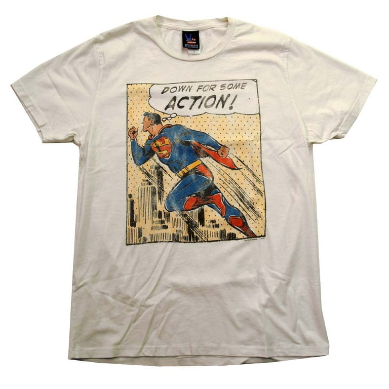 krave gårdsplads Tidsserier Superman DC Comics Down For Action Comic Vintage Style Junk Food Adult T- Shirt - Walmart.com