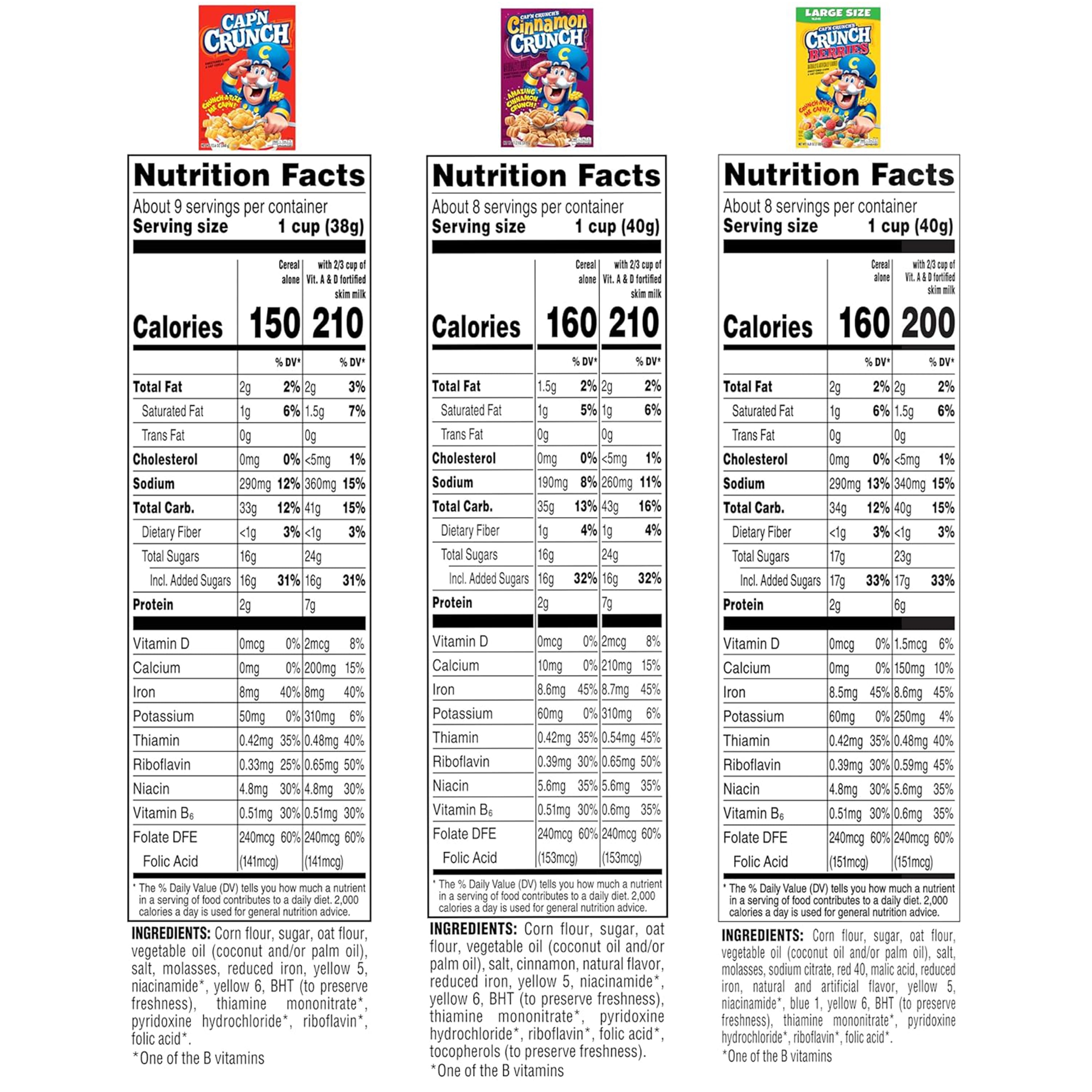 Cap'n Crunch Sweet Corn and Crunchy Oat Cereal, 3 Flavor Variety Pack, Large Size Boxes (4 Pack)