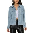 thumbnail image 1 of Chaqueta de ante sintético con cuello de solapa y bolsillos con solapa para mujer Inspire Chic, color azul claro, talla S, 1 of 7