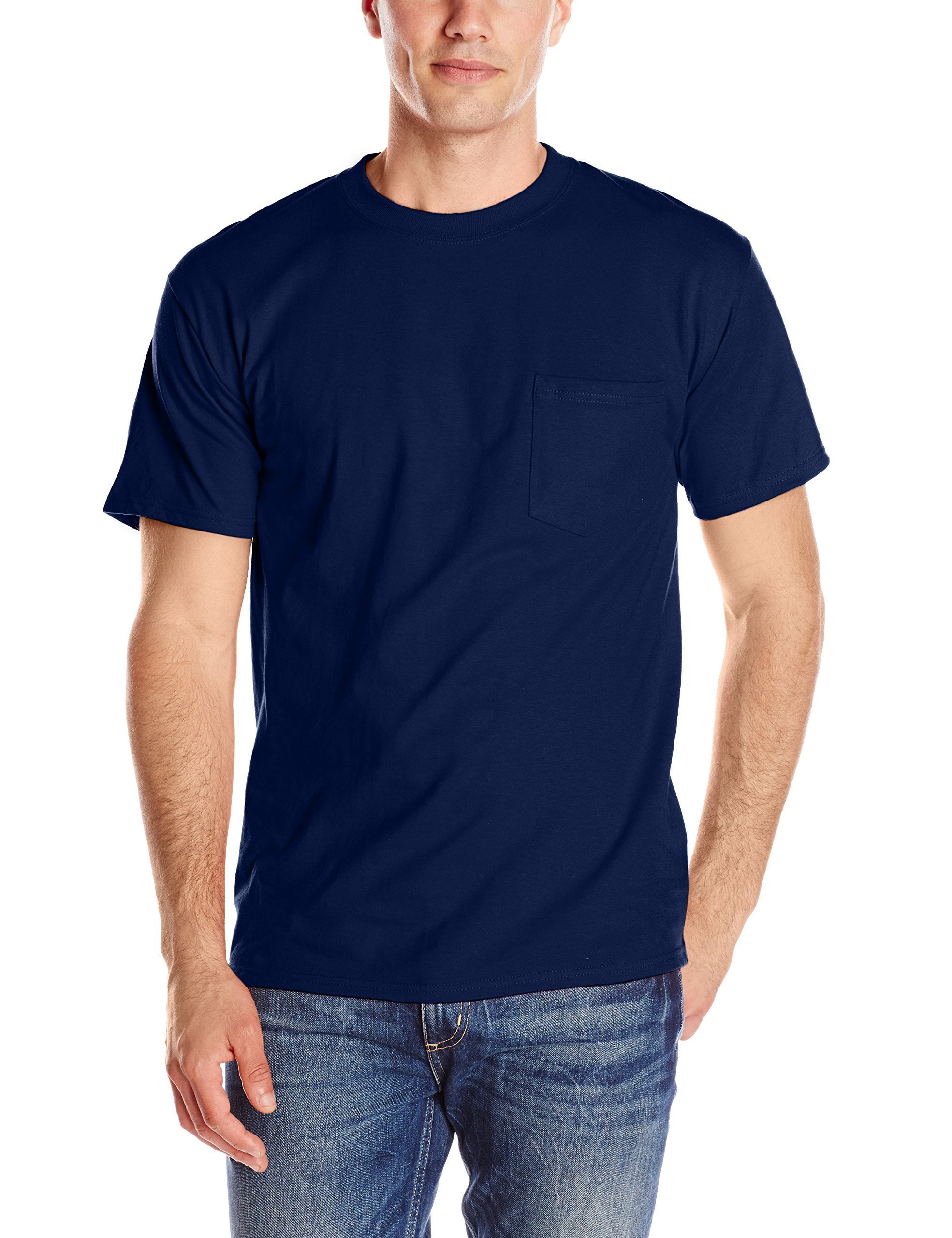 Hanes Men's Short-Sleeve Beefy T-Shirt with Pocket XX-Large Navy ...