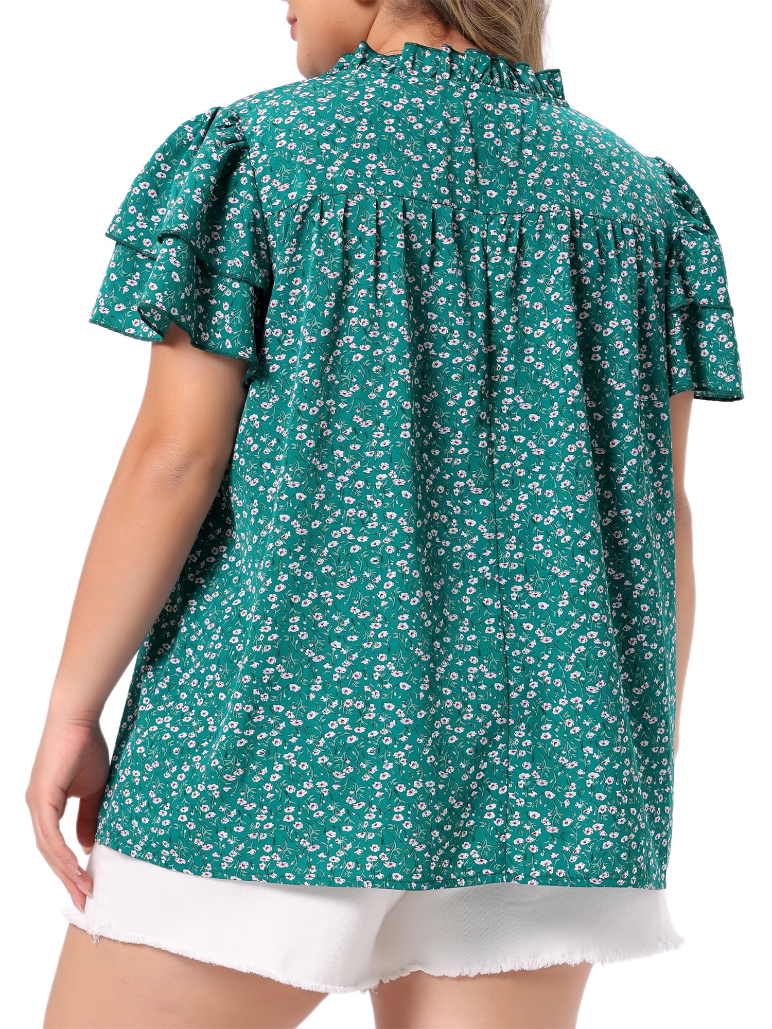 DARING DIVA Women's Plus Summer Ruffle V Neck Double Short Tops 3X Green