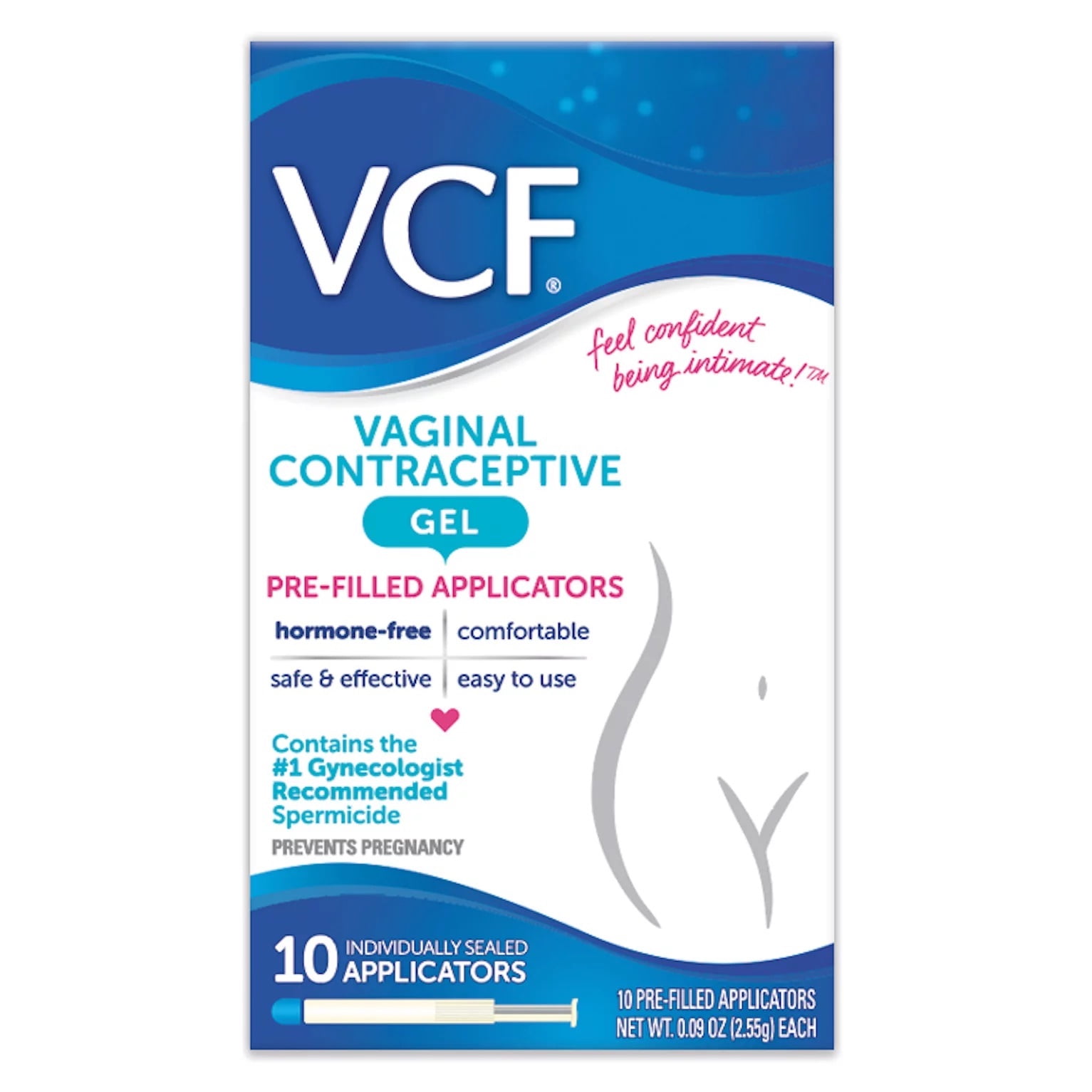 VCF Vaginal Contraceptive Pre-Filled Gel Applicators Spermicide - 10 Ct