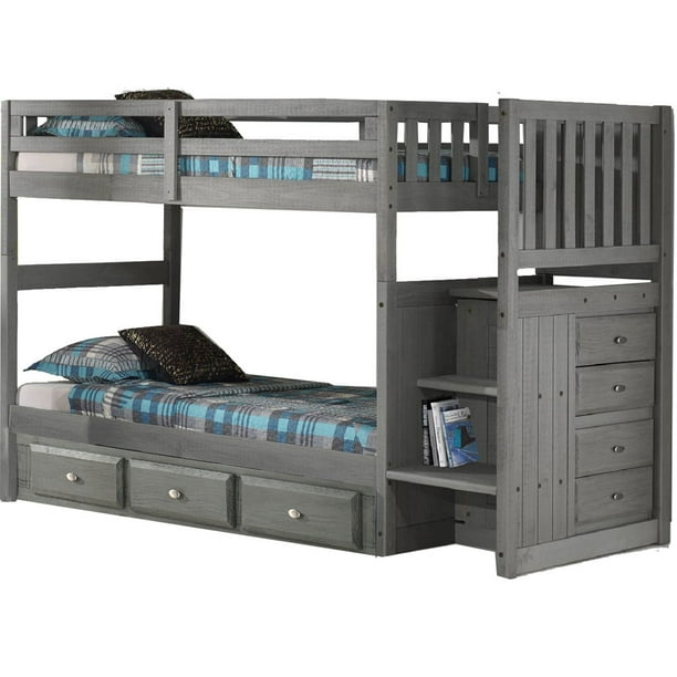 Cambridge Springside Twin over Twin Bunk Bed with Staircase and Three