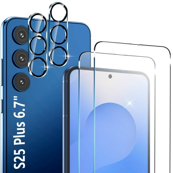 2 Pack Glass Screen Protector for Samsung Galaxy S25 Plus [6.7 inch]   2 Pack Camera Lens Protector, 9H Tempered Glass, Fingerprint Unlock, HD Clear Case Friendly Anti-Scratch