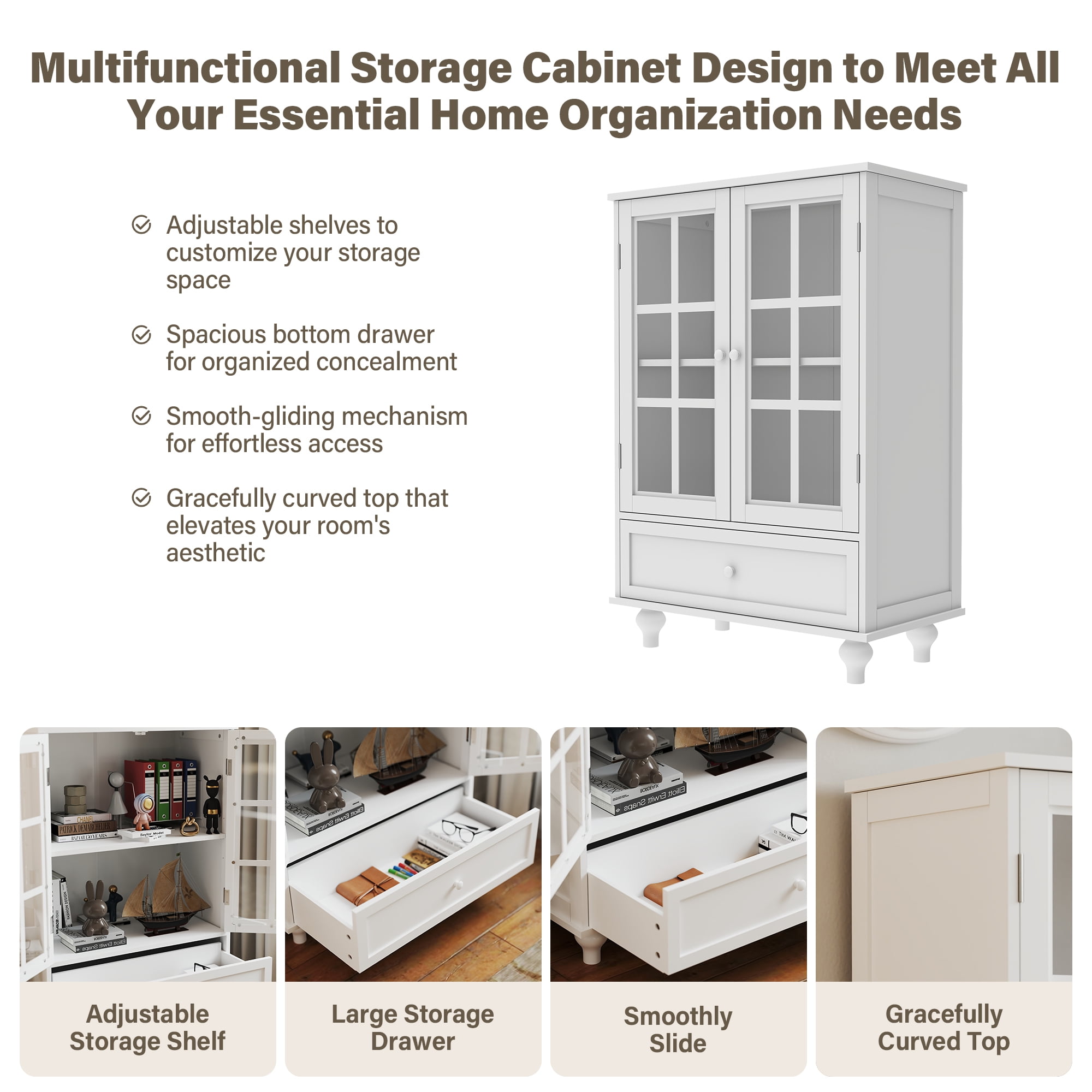Aukfa Buffet Pantry Cabinet,2 Doors Wood Sideboard Storage Cabinet for Dining Room Hallway Entryway,White
