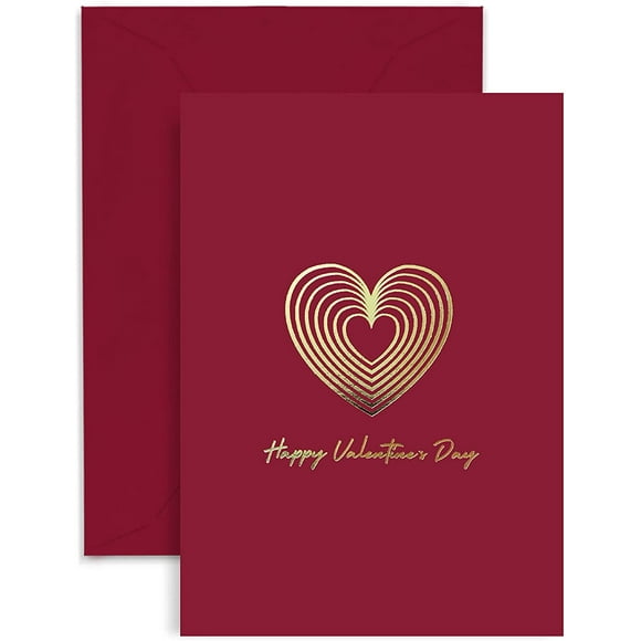 Easykart Happy Valentine's Day Greeting Cards with Gold Foiling | 20 Cards - Dark Red Self Paper with Red Envelope |
