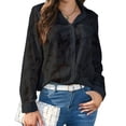 thumbnail image 2 of Womens Loose Fit Casual Chiffon Blouse Top Flowy Summer Shirt Elegant Office Wear Black XXL, 2 of 9