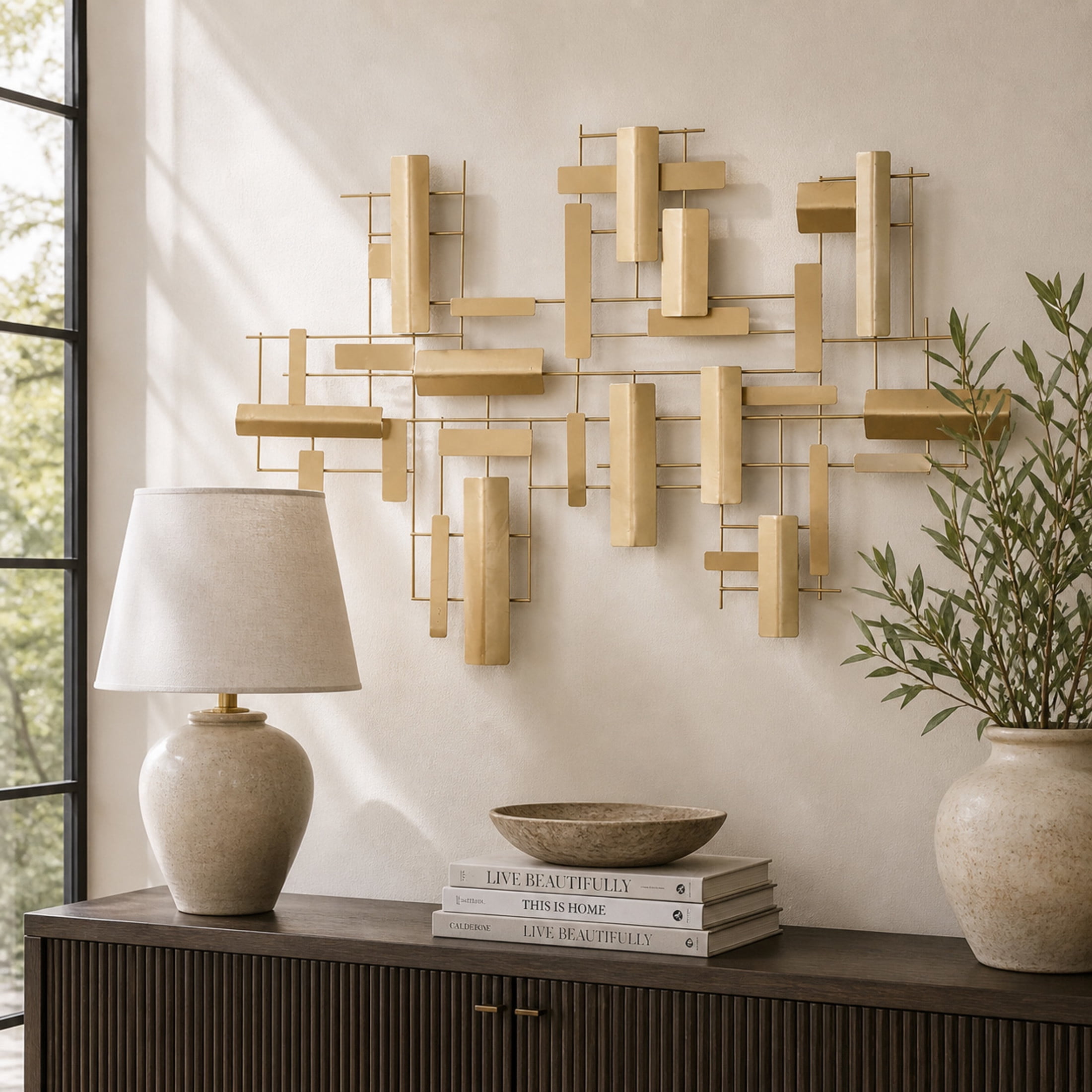 CosmoLiving by Cosmopolitan Gold Metal 3D Stripe Geometric Wall Decor
