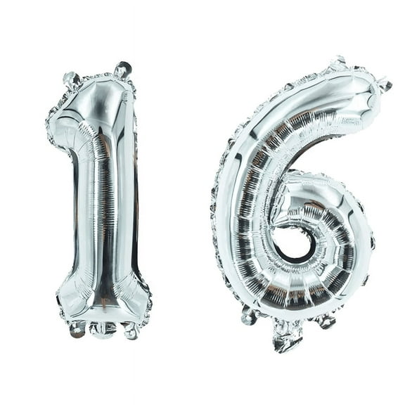 Number Sixteen Silver Balloon, 32" Foil Mylar, Sweet 16 Party Decoration Balloon