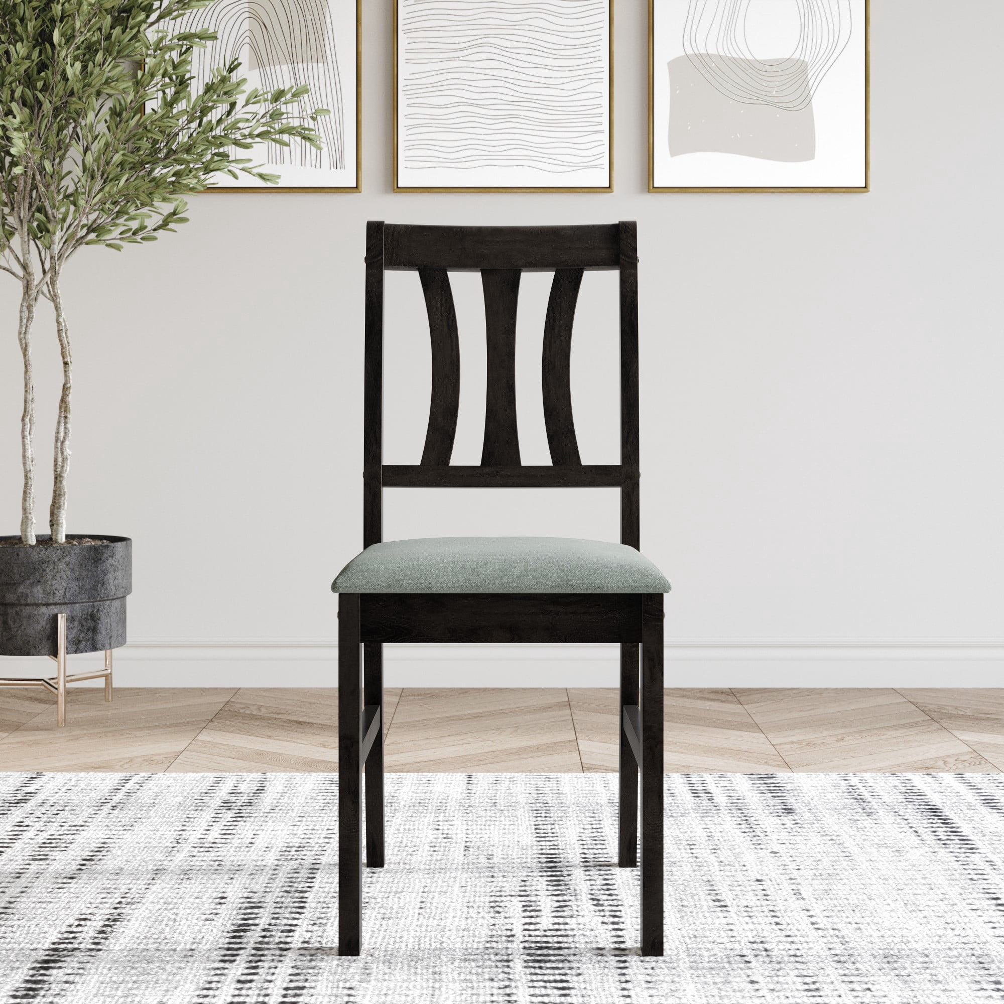Home Design Denton 5-Piece Dining Set, Black/Gray, Rectangular Table with Ladder-Back Cushioned Chairs, Modern Style