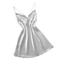 thumbnail image 2 of Relaxed Fit Sleepwear Set V-Neck Satin Sleepwear & Lace Chemise Babydoll Nightgown on Clearance White Xl, 2 of 3
