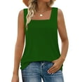 thumbnail image 2 of Htigea Summer Tank Tops for Women Loose Fit Pleated Square Neck Sleeveless Tops Curved Flowy Green,XL, 2 of 6