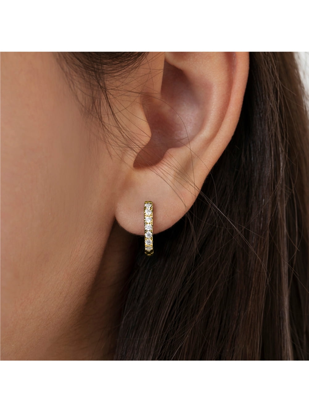 Small Multi CZ 9mm Kids Earrings Hoop - Yellow Gold Flashed Sterling Silver