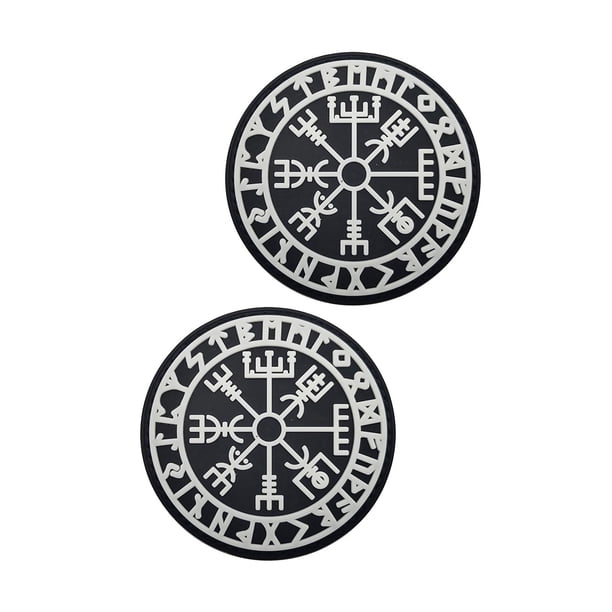 Parche de brújula vikinga de PVC de 2 piezas con velcro para vaqueros, chaquetas y sombreros. en blanco y negro