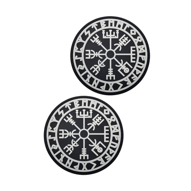 yuksok 2x Viking Compass Patch PVC with Hook and Loop for Jackets Backpacks Clothes black and white