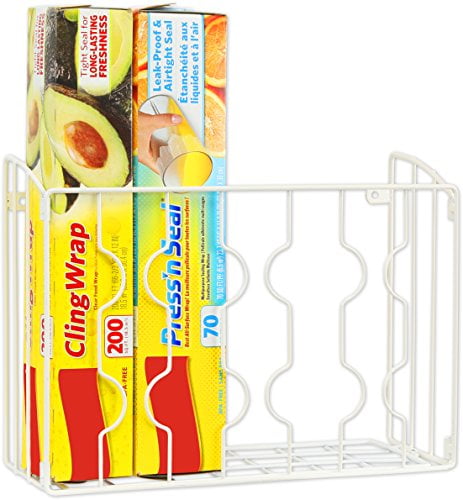 SimpleHouseware Wall / Door Mount Kitchen Wrap Storage Organizer, White