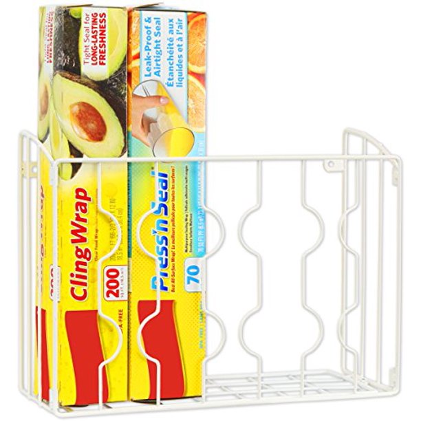 SimpleHouseware Wall / Door Mount Kitchen Wrap Storage Organizer, White