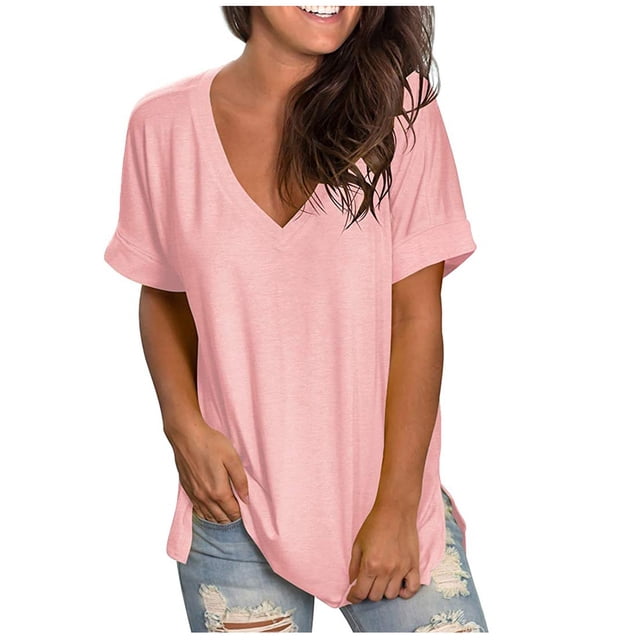 Birdeem Blouse Mode Femme Dégradé Imprimé Col en V Manches Courtes T-Shirt Ample