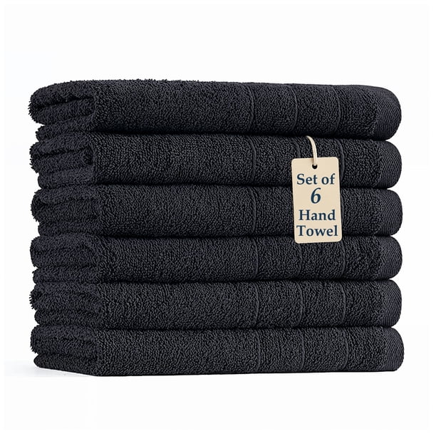Casa Platino Toallas de Mano para Baño - Juego de 6 Piezas (16" x 28"), Toallas de Baño Suaves y Absorbentes, Toallas de Mano Negras Premium para Baño, Toallas de Baño 100% Algodón para Uso Diario - Negro