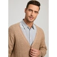 thumbnail image 3 of Kallspin Men?s Wool Blend V-Neck Cable-Knit Cardigans Sweaters (Coffee, 3X-Large), 3 of 9