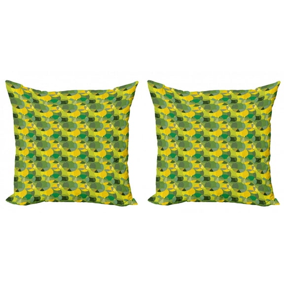 Ambesonne Geometric Throw Pillow Cover 2 Pack, Natural Modern Circles, 18", Green Mustard