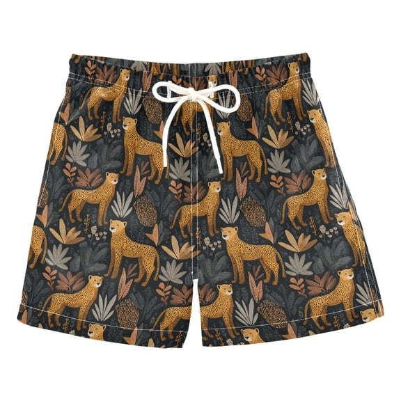 Kids' Beach Pants Comfortable Swim Trunks Cheetahs and Jungle Foliage Pattern Shorts for Pool Vacation and Lounge Wear 2T