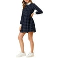 thumbnail image 5 of INSPIRE CHIC Women's Plaid Long Sleeve Button Up Point Collar Shirt Dress XS Dark Blue, 5 of 7